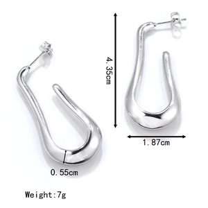 Polished silver U-shaped stainless steel earrings with exact dimensions 4.35cm x 1.87cm