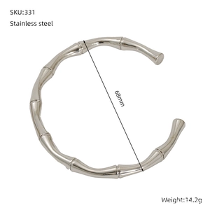 Detail of bamboo-style stainless steel cuff bracelet with 68mm diameter measurements