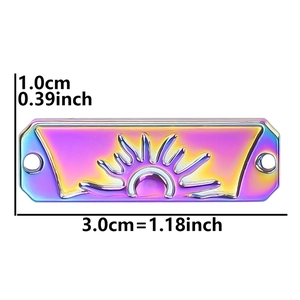 Detailed size view of a rainbow stainless steel sun rectangular charm for jewelry DIY