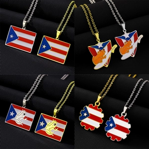 Collier Pendentif Drapeau de Porto Rico Grenouille Coqui en Acier Inoxydable Vintage Or Argent Émail Bijoux Ethniques Femme Homme