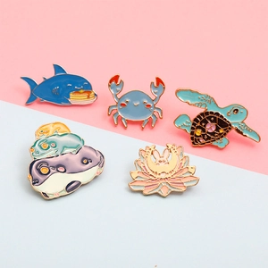 Cartoon Animal Enamel Brooches Alloy Oil Drop Pin Cute Shark Crab Turtle Badge For Clothing Backpack Accessories Decor