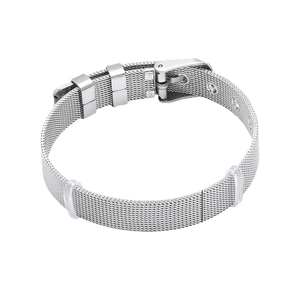 Silver stainless steel mesh watch band bracelet with adjustable buckle closure