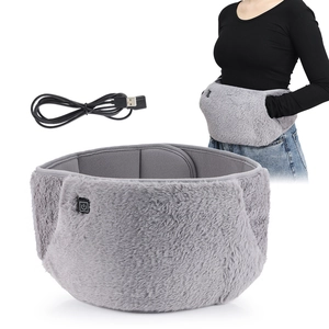 USB electric heated waist belt in plush grey fabric for hand and belly warming