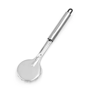 Macro shot of stainless steel wire head with long handle for kitchen scrubbing