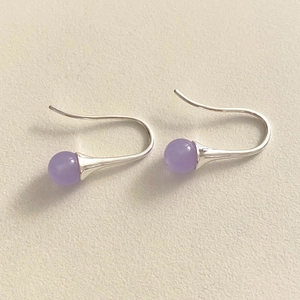 Detail showing 925 sterling silver hooks with elegant purple spherical chalcedony stones