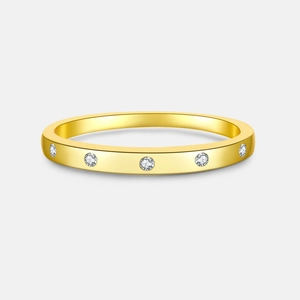 Elegant gold S925 sterling silver band ring with sparkling pavé cubic zirconia diamonds