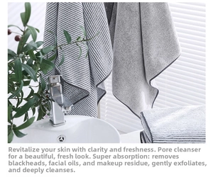 Detail of bamboo charcoal fiber towels showing striped and honeycomb textures for deep cleaning