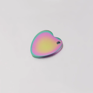 Rainbow heart-shaped stainless steel pendant with mirror finish and pre-drilled hole