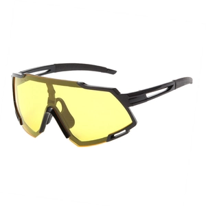 Outdoor sports cycling sunglasses with matte black frame and bright yellow lenses