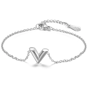 Polished silver stainless steel chain bracelet featuring a minimalist V-shaped pendant charm