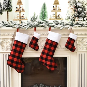 Christmas Stockings Buffalo Plaid Plush Cuff Hanging Holiday Fireplace Gift Candy Bags Classic Red Black White Grid