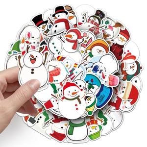 50pcs waterproof snowman stickers for luggage and laptop with festive cartoon designs