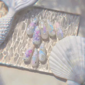 Détails de stickers ongle 3D sirène avec perles et décorations de coquillages