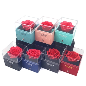 Eternal Rose Jewelry Gift Box Acrylic Transparent Cover Drawer Packaging With Handbag Greeting Card Best Wishes Valentine