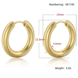 Polished 18K gold plated thick hoop earrings for women with 24mm diameter size