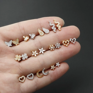 Boucles D'oreilles Cartilage Oreille Micro Pavé Zircon Coeur Lune Étoile Acier Inoxydable Boule À Vis Bijou Piercing Corporel Pour Femmes