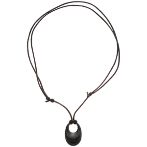 Collier minimaliste avec pendentif ovale noir évidé et cordon tressé réglable pour femme