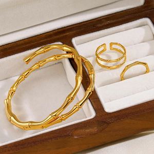 18K gold plated stainless steel bamboo joint jewelry set including bangle and rings