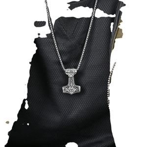 Nordic Viking Mjolnir pendant necklace in vintage silver stainless steel for men