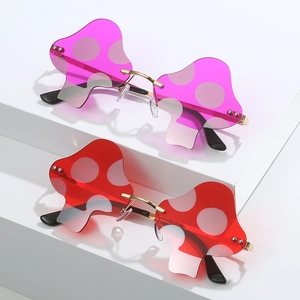 Creative mushroom shaped rimless sunglasses with polka dots and gold metal frame set