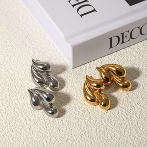 Minimalist 18k gold and silver stainless steel layered teardrop earrings for women