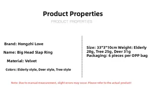 Specifications of Santa and Reindeer plush snap bracelets with material and size details