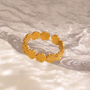 18K gold plated stainless steel open ring featuring a continuous small flower design