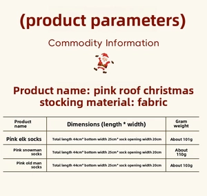 Detailed sizing chart for pink Christmas stockings with sequin accents and characters