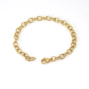 Classic 18K gold-plated stainless steel oval link chain bracelet with lobster clasp