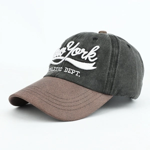 Retro American baseball cap with 3D New York embroidery and contrast brown brim