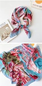 Detail view of the Starry Night style silk scarf showing artistic print and silky texture