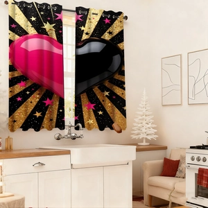 Detail of velvet blackout curtain with pink heart design and gold star patterns
