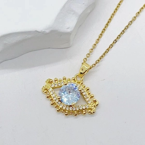 18K gold-plated copper necklace featuring a sparkling cubic zirconia Turkish evil eye pendant