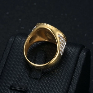 Hip-hop gold plated stainless steel ring with dollar sign and white zircon side inlay