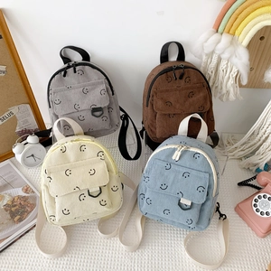 Mini Corduroy Rucksack Smile Face Print Kawaii Kleiner Schulranzen Für Damen Mädchen Freizeit Alltag Reisen Mode Leicht