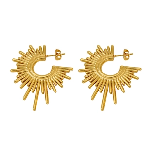 Chic gold sunburst stud earrings with a vintage metallic finish for women