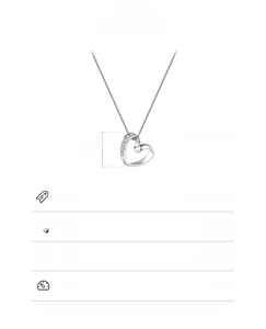 Detail of S925 sterling silver heart necklace with micro-pave setting and size specs