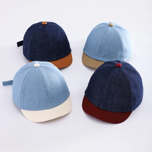 Cappellino Da Baseball Per Neonati In Cotone Denim Color Block Visiera Corta Regolabile Cappello Per Bambini Protezione Solare