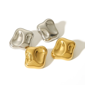 Textured irregular square hammered 18k gold and silver earrings in stainless steel