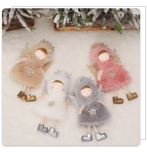 Detailed set of four plush Christmas angel dolls in khaki, white, grey, and pink colors