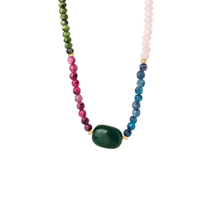Handmade Beaded Necklace With Natural Stone Agate And Titanium Steel Colorful Bohemian Style For Women