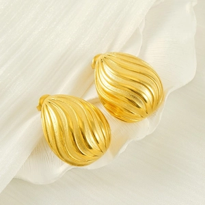 Stainless Steel 18K Gold Plated Stud Earrings Striped Spiral Teardrop Shell Shape Ins Fashion Jewelry For Women