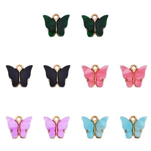 Colorful acrylic butterfly pendants with gold metal loops for DIY jewelry making