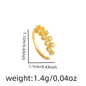Detail view of a 1.1cm gold nose ring with small white crystals and weight parameters