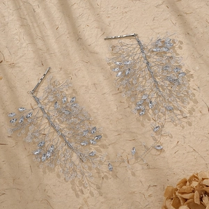 Handmade Crystal Bridal Hairband Silver Alloy Rhinestone Wedding Headpiece Branch Leaf Hair Vine For Women Brides
