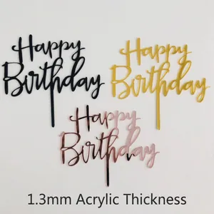 Happy Birthday Cake Toppers Acrylic Mirror Shine Script Lettering Stars Design Party Dessert Decoration Ornament