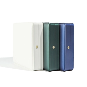 Premium leather jewelry gift boxes with crown buckles in white, green, and blue colors