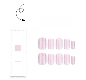 Detail shot of pink cat-eye glitter press-on nails with shimmering pearlescent finish