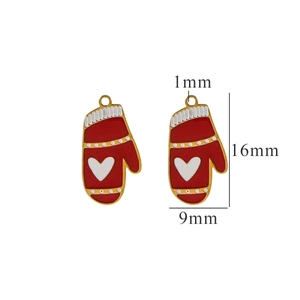 Detailed size view of red Christmas glove pendants featuring heart motif and dimensions