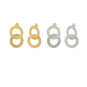 Boucles d'Oreilles Géométriques Minimalistes Doubles Anneaux Entrelacés pour Femmes Cuivre Métal Clous et Clips Bijoux Cadeau Mode